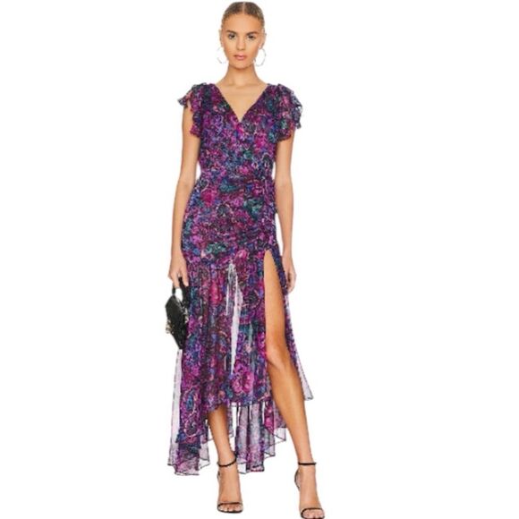 NWT MISA Los Angeles Colette Midi Dress in Flora Electric Large Revolve